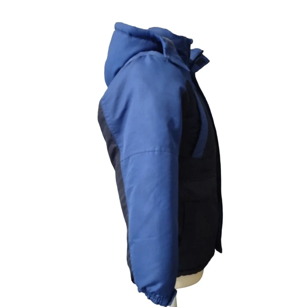 OshKosh Jacket Boys Size 12 Puffer Blue Black Winter Parka Coat Hooded Retro